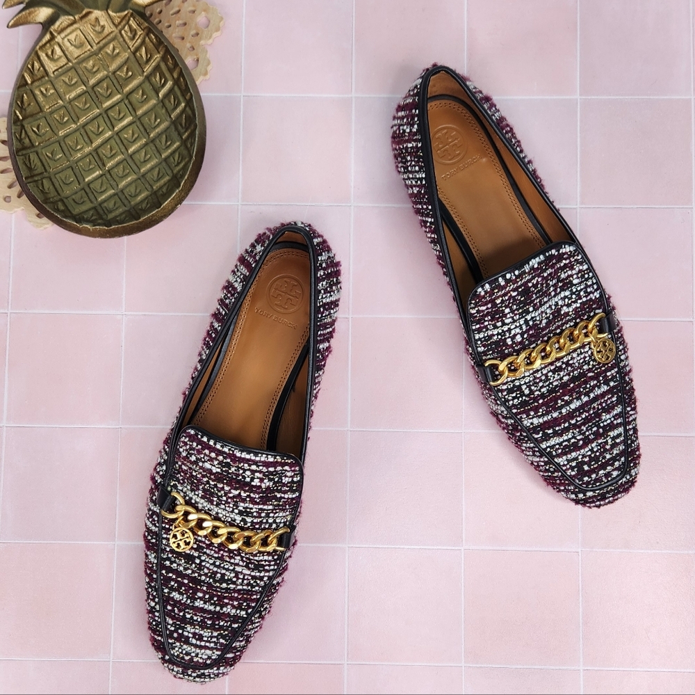 Tory Burch Mini Benton Chain Tweed Loafers